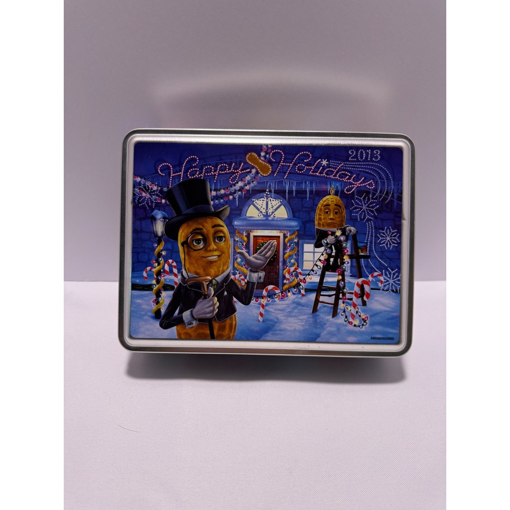 Planters Mr Peanut 2013 Happy Holidays Collectible Tin Silver Blue Rectangular